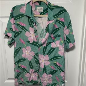 Floral Men's Casual Shirt - Green and Pink